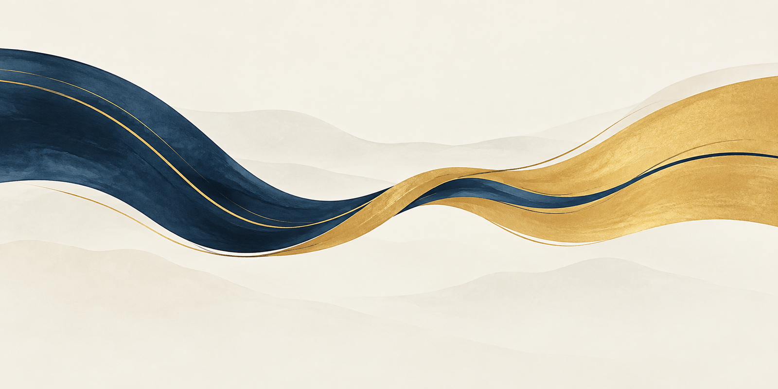 Ilustração abstrata de dois caminhos, azul-marinho e dourado, que se encontram sobre fundo claro, representando a coexistência de autismo e TDAH em adultos.